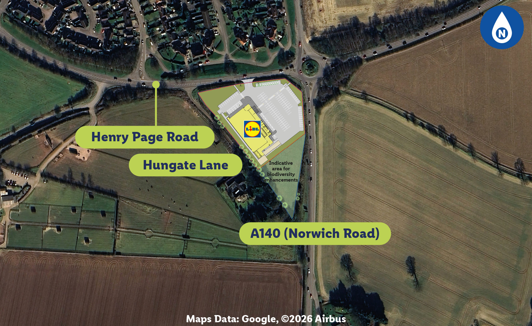 aerial photograph of the site with proposed store